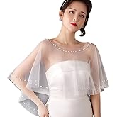 Wedding Wrap Capes Soft Tulle Shawls and Wraps with Beads Bridesmaid Capelet Shrug Shawls for Formal Party Evening Dress