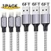 iPhone Charger, 3 Pack 6FT Nylon Braided Cable Syncing and Fast Lightning Cable Cord (Gray)