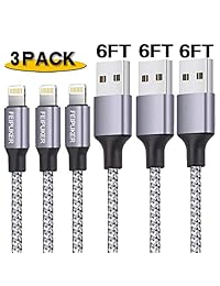FEIPUKER - Cargador de teléfono, cable trenzado de nailon de 5.9 ft y cable de carga rápida compatible con XS XR  8 7 6S 6 Plus 5 SE, Pod, Pad, y más