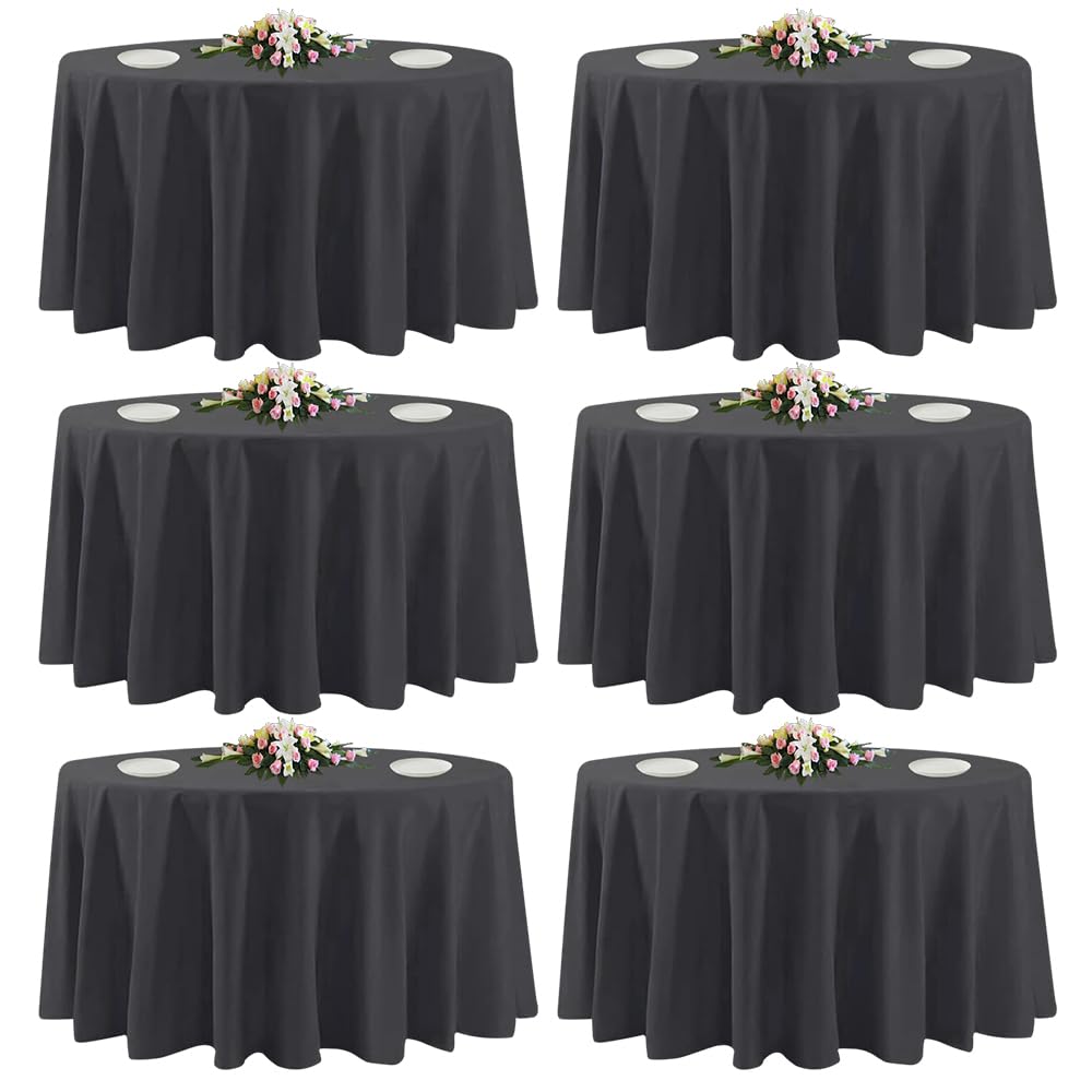 Photo 1 of 6 Pack Black Round Tablecloths, 120 Inch Stain Resistant and Wrinkle Polyester Fabric Washable Table Clothes Cover for Kitchen Dining, Wedding, Reception Banquet, Birthday Party, Buffet Restaurant
