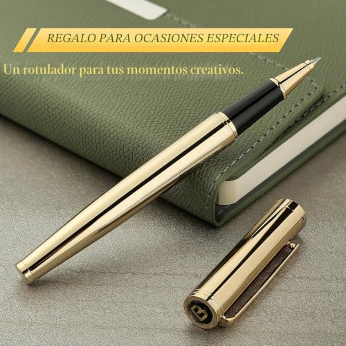 BEILUNER Luxury Roller Pen, 24K Gold Details, Noble and Elegant Designs, Schneider Refill, Best Gift Set for Men and Women, Professional, Executive Office - Gold