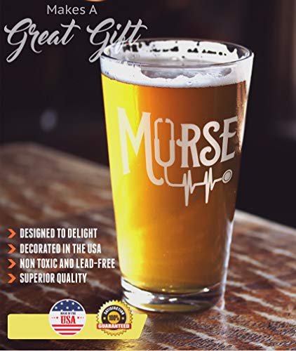 BadBananas - Gift For Male Nurses - Murse - Funny Nurse Gifts For Men - 16 oz Pint Beer Glass with Metallic Silver Ink