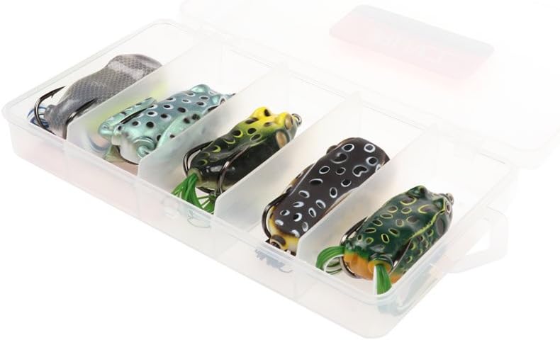 RUNCL Topwater Frog Lures, Soft Fishing Lure Kit with Tackle Box for Bass Pike Snakehead Dogfish Musky (Pack of 5) : Sports & Outdoors