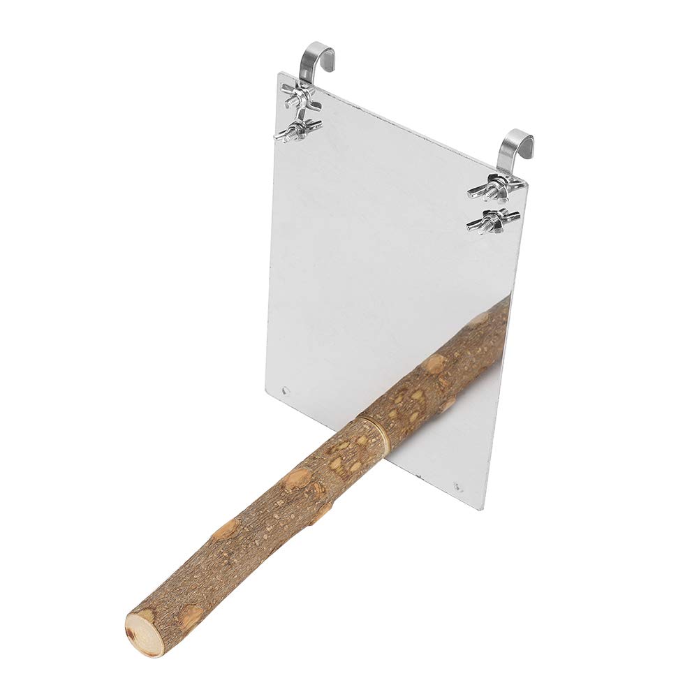 Wooden Bird Stand Perch for Pet Birds with Mirror - Birdcage Play Toy for Parrots, Budgies, Parakeets, Cockatiels, Conures, Finches and Lovebirds