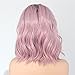 SAPPHIREWIGS Short Dark Ombre Pink Purple Curly Water Wave Fashion Blogger Daily Makeup Synthetic Lace Front Party Wig