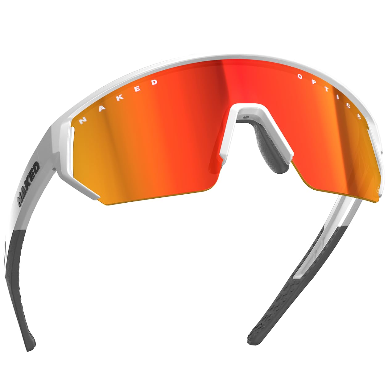 NAKED Optics Blade Sports Glasses Men Cycling Glasses Women Sports Sunglasses with UV400 Protection Fast Glasses Road Bike Cycling Glasses Running Glasses TR90 Frame (White (Red Glass))