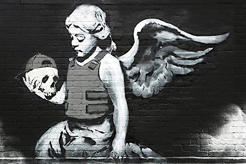 Buyartforless Urban Angel 18x12 Print Poster by Famous Artist Bansky Urban Street Artist Made in The USA!