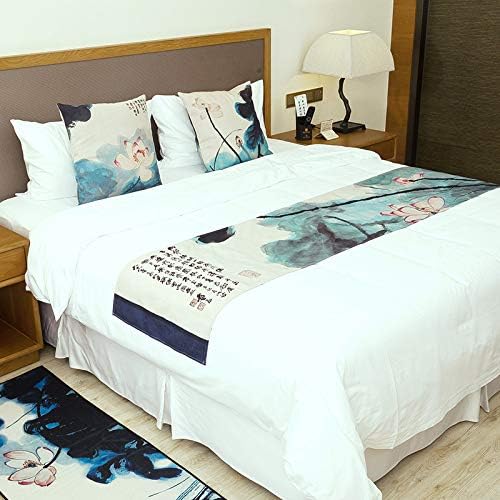 Bed Runner Bed Scarf Tea Cloth Zen Bed Flag Bed Scarf Chinese National Wind Cotton and Linen Tea Tablecloth Guqin Tea Tablecloth Table Flag, Xiahe Cotton Bed Towel, 240X43cm (1.8m Bed)