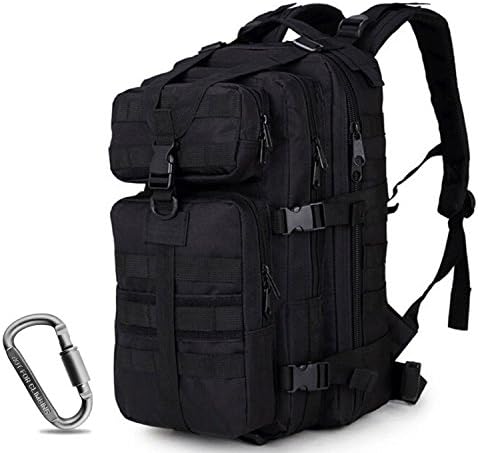 Military Tactical Backpack 34L Assault Pack Waterproof Molle Bag for Outdoor Hiking Camping Trekking Hunting-with FREE Carabiner (Black)
