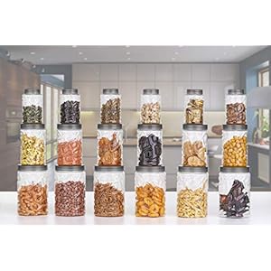 2Mech Plastic Kitchen Canister Set – 1200 ml, Set of 18, Grey