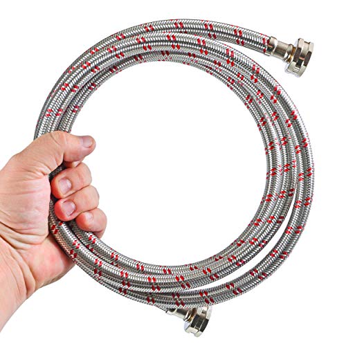 Washing Machine Hose Stainless Steel Braided Water Supply Line - Burst Proof 2 Pack - Commercial Grade Metric Fittings + Wrench for Easy Installation (12ft)