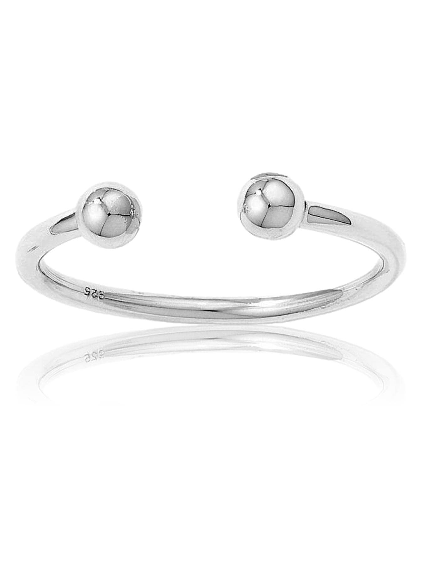 6MM Wide Plain Polished Open Cuff Torque Ball Adjustable Bangle Bracelet for Baby/Child/Children - 925 Sterling Silver - Size: BABY (Small) — image 1