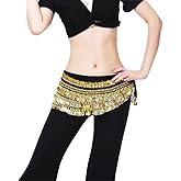 Women Belly Dance Hip Scarf Belly Dancing Multi-Row Gold Coin Belt Dancing Wrap Skirts