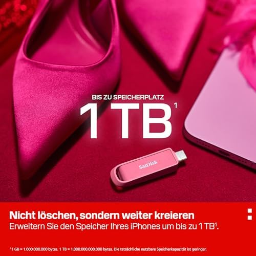 Phone Drive mit USB Type-C 512 GB (Flash-Laufwerk für Smartphones, Tablets und Computer, 150 MB/s Lesen, Schlüsselring-Öse zur Mitnahme, 1 Jahr RescuePRO Deluxe-Software) - Seastar Pink