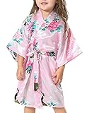 Yidarton Girls Peacock Satin Kimono Robe Fashion Bathrobe Nightgown