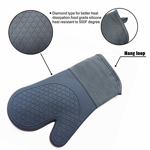 Heat Resistant Kitchen Oven Mitts 500 Degrees with NonSlip Silicone