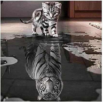 5D Diamond Painting, Little Cat Want to be Big Tiger DIY Diamond Painting with Full Kits Craft Like Embroidery Cross Stitch for Home, Wall and Entrance Decorations
