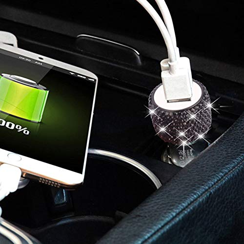Dual USB Car Charger Bling Bling Handmade Rhinestones Crystal Car Decorations for Fast Charging Car Decors Black for iPhone, iPad, Android - Thumbnail 5