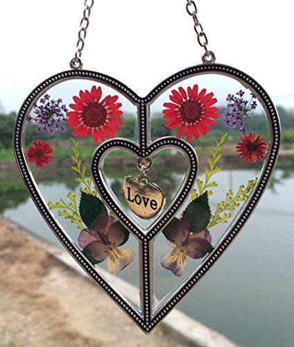 Tiffany Lamp & Gift Factory Love Heart Love Suncatcher with Pressed Flower Heart - Heart Suncatcher - Love Gifts Gift for Lover's Day (4.754.75)