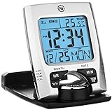 Marathon CL030023 Travel Alarm Clock with Calendar &amp; Temperature - Battery Included (Silver)
