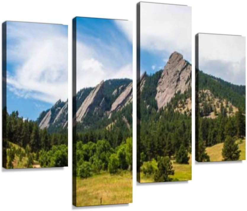 Paintings - 4 Panel Canvas Pictures the flatirons, boulder, colorado among boulderss and pictures Wall Art Prints Paintings Stretched & Framed Poster Home Living Room Decoration Ready to Hang