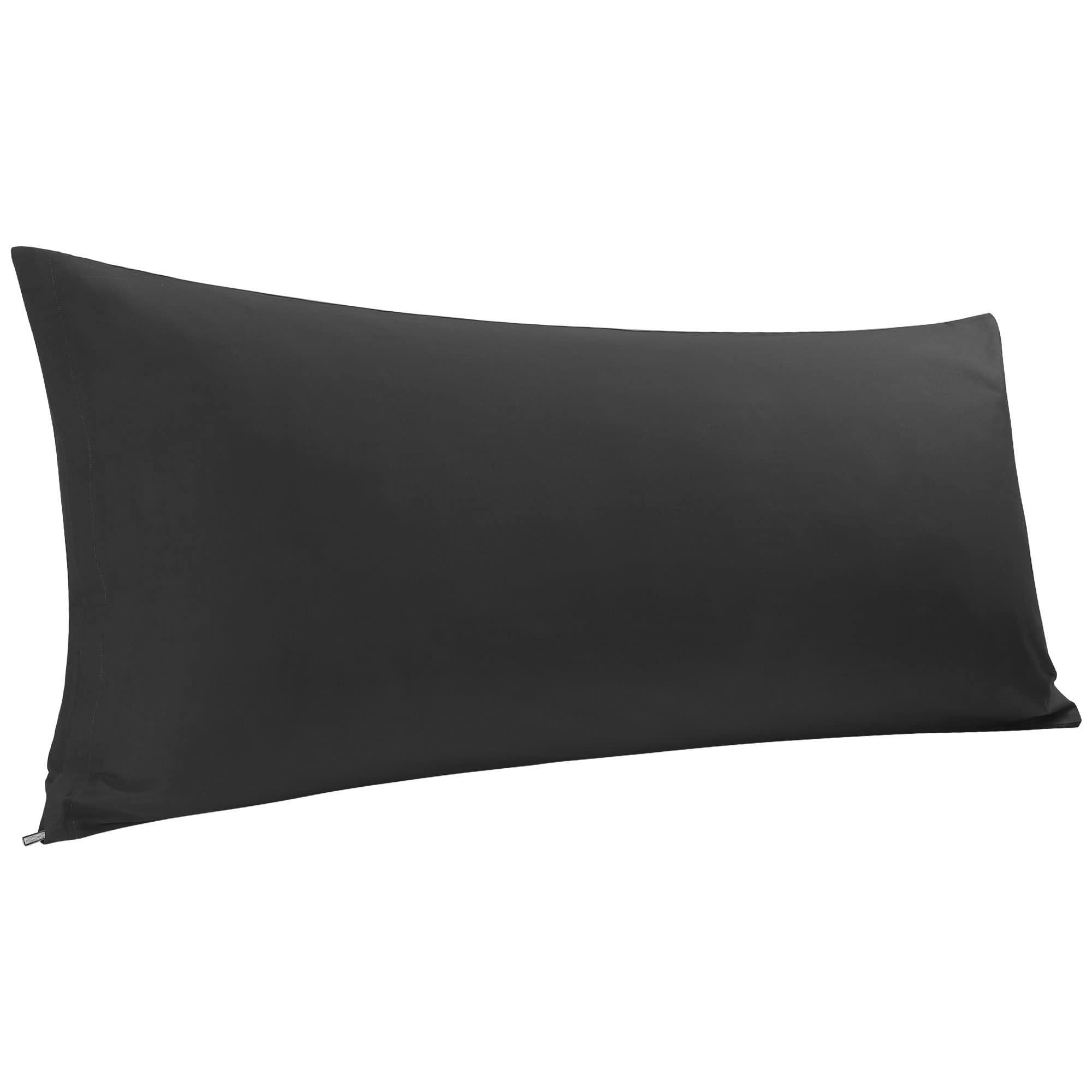 PiccoCasa Body Pillow Cover Egyptian Cotton Bolster Pillow Cases - 300 Thread Count Super Soft and Breathable Long Body Pillowcase with Zipper Closure Black 20"x48"/ 4ft