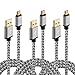 Micro USB Cable, HI-CABLE Fast+ 3 pack 6ft Braided Long Charging Cord For Samsung Galaxy S7 S6 Edge Plus, Note 4/ 5,S4 S5 Active, Tab A S/ S2 Pro, PS3/ 4, Android Phone Gold-Plated (Silver)