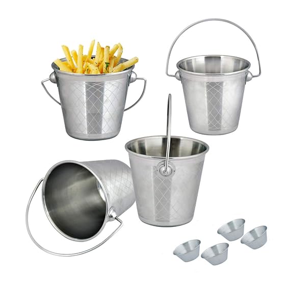 Kosma Set of 4 Stainless Steel Fries Buckets Chips Bucket Mini