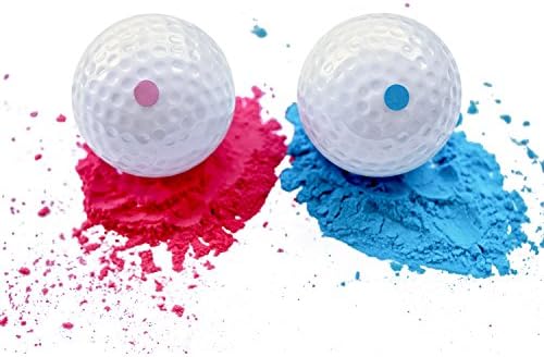 Gender Reveal Golf Balls | Set of 2 | 1 PINK | 1 BLUE | Gender Reveal Party Supplies, Baby Shower | BIG Powder Poof, VIBRANT Color