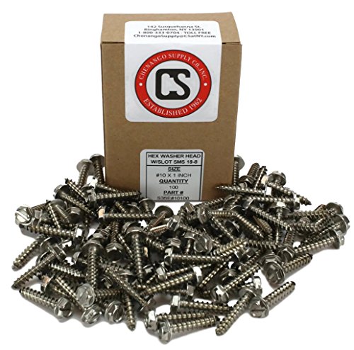 #10 X 1" Stainless Steel Hex Washer Head w/Slot Sheetmetal Screw (1/2" to 1-1/2" in Listing) 100 pcs Sheet Metal Screws (#10x1 Inch)