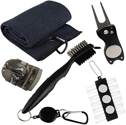 VIXYN Golf Accessories Gift Set – Golf Towel, Golf Club Brush with Groove Cleaner, Foldable Divot Repair Tool with Ball Marker, Golf Ball Marker and Golf Tee Holder – Golf Club Cleaning Kit VIXYN Golf Accessories Gift Set – Golf Towel, Golf Club Brush with Groove Cleaner, Foldable Divot Repair Tool with Ball Marker, Golf Ball Marker and Golf Tee Holder – Golf Club Cleaning Kit