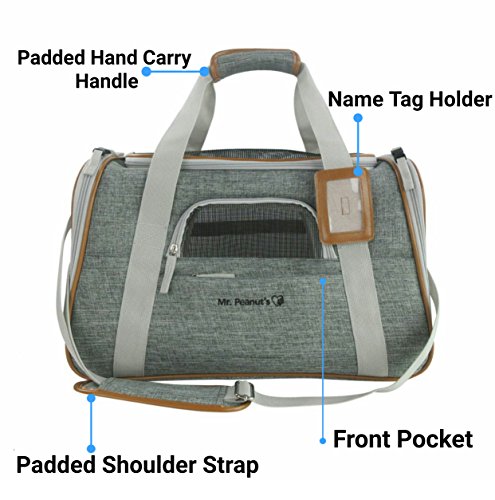 Mr. Peanut's Airline Approved Soft Sided Pet Carrier, Luxury Travel Tote with Premium Zippers & Safety Clasps, Plush Faux Fleece Bedding with a Sturdy Plywood Base, 18LX10.5WX11 H (Sunset Gray) - Thumbnail 2