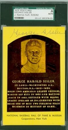 Amazon Com Hall Of Fame Plaque Gold George Sisler D 73 Sgc Jsa