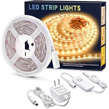 MYPLUS Dimmable LED Strip Lights, 16.4ft Tape Lights 3000K Warm White, Flexible Light Strips 300 LEDs, Non-Waterproof and UL Listed Power Supply for Under Cabinet, Kitchen, Room