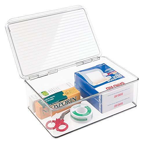 mDesign Storage Box Organizer for First Aid Kit, Medicine, Medical, Dental Supplies - Large, Clear