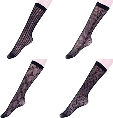 FULLRON 4 Pairs Knee High Trouser Socks, Fishnet Stockings