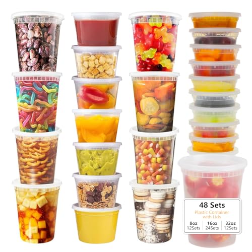 VINATO Airtight Food Containers, 48pcs Deli Food Containers with Lids, 12 x 950 ml | 24 x 470 ml | 12 x 240 ml, Reusable, BPA-Free, Dishwasher and Microwave Safe