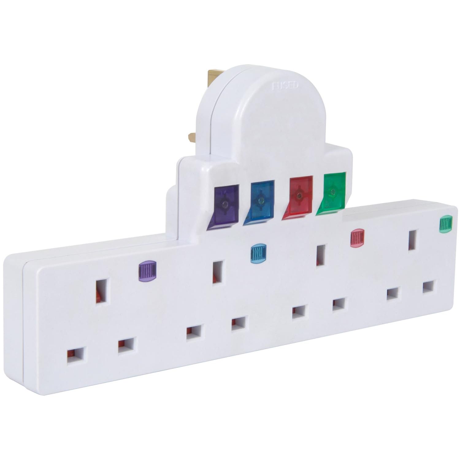 Mercury | Multi-Plug Adaptor | 4 Way Plug Extension with Individually Switched Sockets | No Cable Mains Adapter | Surge & Spike Protection | UK Multiway Wall Outlet Extender