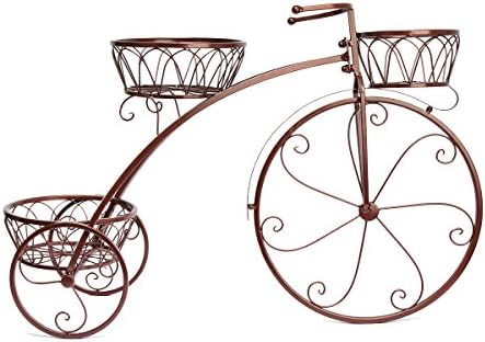 Tongyin 3 Plant Pots Holder Classic Bicycle Home Garden Decor Wrought Iron Plant Stand (Brown)
