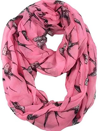 Fashion Soft Lightweight Swallow Bird Print Infinity Loop Scarf (Pink)