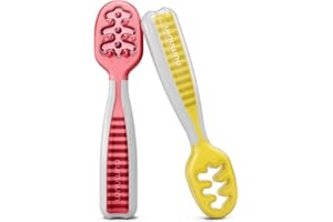 NumNum Baby Spoons Set, Pre-Spoon GOOtensils for Kids Aged 6+ Months - First Stage, Baby Led Weaning (BLW) Spoon - Self Feeding, Silicone Toddler Food Utensils - 2 Spoons, Red/Yellow
