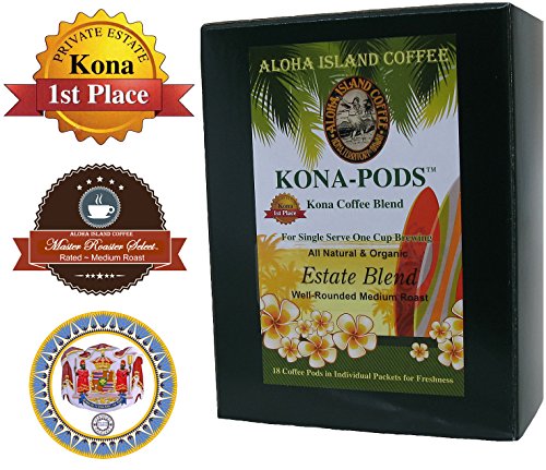 Senseo Pods of Kona Coffee, Estate Blend Medium Roast Coffee Pods for All Senseo-type Pod Brewers, 18 Pods, Reusable Adapter Available for Keurig K-cup Brewing Systems