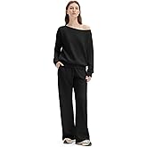 SUUKSESS Women 2 Piece Lounge Matching Set Off Shoulder Sweatshirt Wide Leg Sweatpant