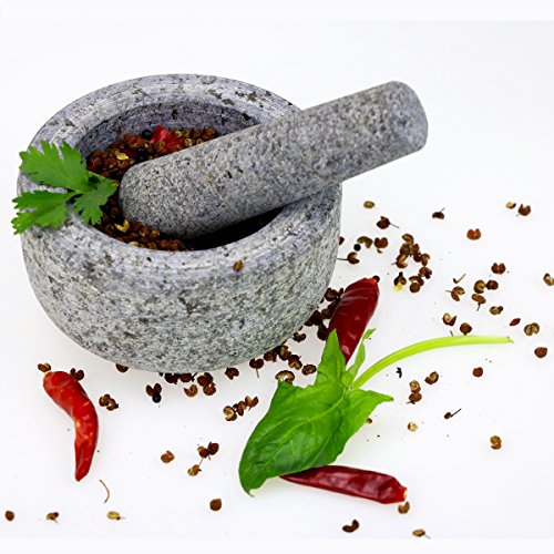 Pesinou Molcajete Granite Mortar and Pestle Set Natural Unpolished