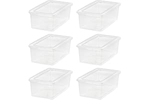 IRIS OHYAMA IRIS USA 6-Pack Storage Bins with Lids, 6 Quart - Crystal Clear, Shoe Boxes Stackable Containers Organize Shoes Closet Shelves, Teacher Tools Classroom Organization, Game - BPA-Free Plastic