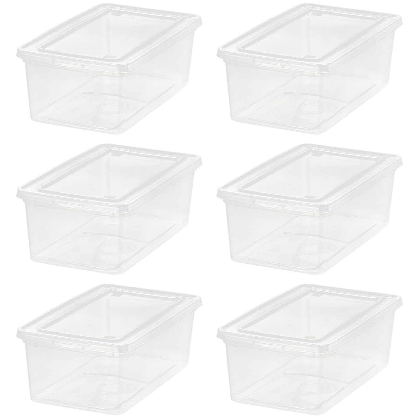Photo 1 of IRIS USA 6-Pack Storage Bins with Lids, 6 Quart - Crystal Clear, Shoe Boxes Stackable Containers Organize Shoes Closet Shelves, Teacher Tools Classroom Organization, Game - BPA-Free Plastic