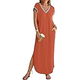 MEROKEETY Women's 2025 Spring Summer Maxi Dress Casual V Neck Split Beach Vacation Loose Long Dresses