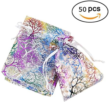Drawstring Gift Bags Coralline Organza Pouch for Candy Chocolate Jewelry 3.5"x4.7" 50pcs White
