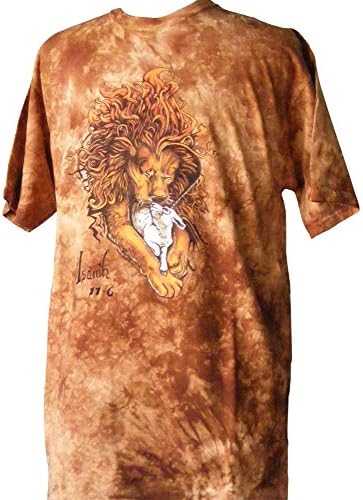 Wise Dyes Brown Tie Dye Adult Christian Shirt - Lion and Lamb (Large)