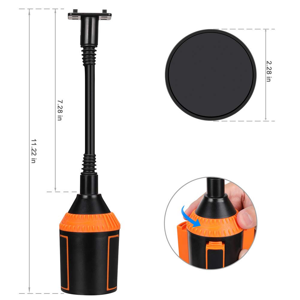 MOTOBA Gooseneck Cup Holder Phone Mount, Adjustable Car Phone Cup Holder for iPhone 11 Pro/XR/XS Max/X/8/7 Plus/6s/Samsung S10+/Note 9/S8 Plus/S7 Edge (Orange)